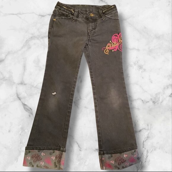 PellePelle Girls Size 6X Black Jeans With Belle Belle Design & Embroidered Cuffs - Picture 1 of 16
